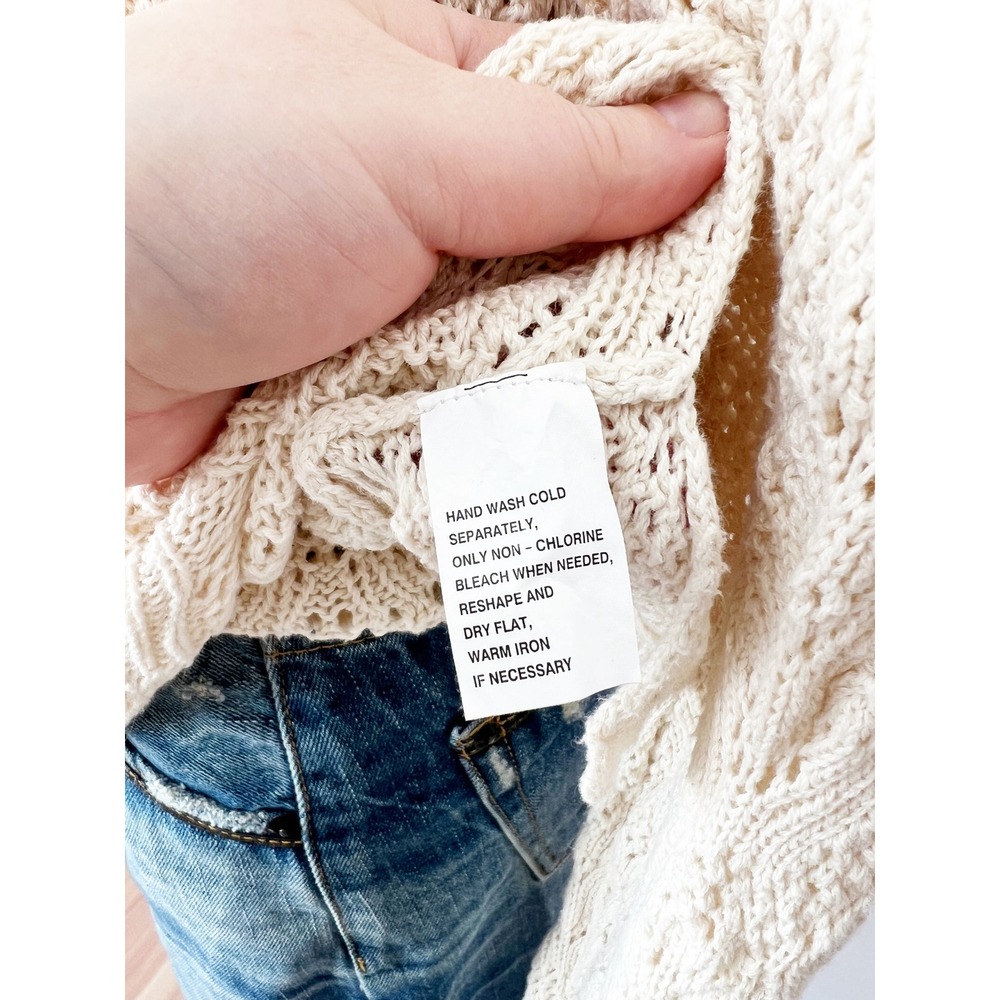 Cream 100% Cotton Sweater Crochet Open Knit Leaf Pattern Long Length Y2K XL - Picture 7 of 8